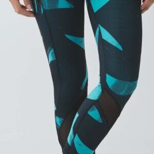Lululemon Women’s Leggings – Abstract Black & Teal Print – Size 8